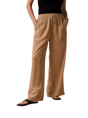 EIMEAR Women's Lightweight Linen-Blend Relaxed-Fit Summer Vacation Dress Pants (Mustard, L) Deal