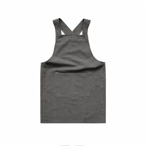 Surblue Kids Cross Back Apron with Pockets Cotton Linen Children Chef Bib Japanese Style for Baking Painting Cooking Home Cleaning, Gray, Small, 3-6 Years Older