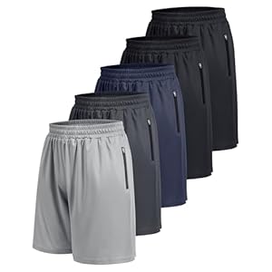 BOOJO 5 Pack Athletic Basketball Mens Shorts with Zipper Pockets – Lightweight Quick Dry Gym Workout Running Shorts for Men