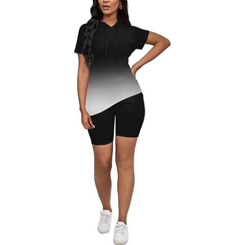 AOMONI Women 2 Piece Tracksuit Outfits Short Sleeve Hoodie Pullover Sweatsuits Gradient White XL Cover