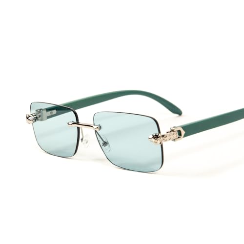 Street Knitted Luxury Silver Frame Unisex Rectangular Rimless Turquoise Tint Lens Retro 90's Stylish Leopard Head Hip Hop Sun Glasses Frameless Square Buffs Summer Shades Sunglasses For Men And Women2