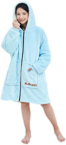SLEPZON Oversized Wearable Blanket, Blanket Hoodie with Deep Pockets, Cozy Sleeves, Front Zipper, Super Soft Warm Blanket Sweatshirt for Teenager, Kids - Blue