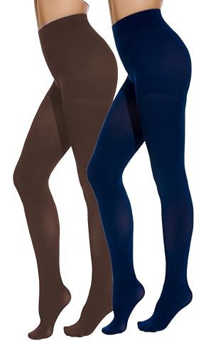 Image of CozyWow Opaque Control Top Tights for Women, 80D Soft Matte Pantyhose | Run-resistant, High Waisted, Ideal for Layering under Dress