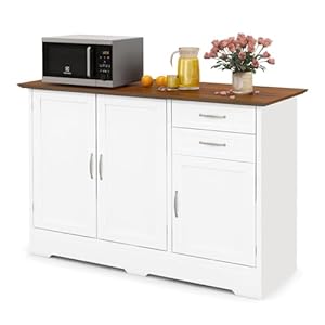 COSTWAY Buffet Cabinet with Storage, Farmhouse Sideboard Storage Cabinet with 3 Doors, 2 Drawers & Adjustable Shelf, Console Table, Coffee Bar Credenza Cabinet for Kitchen Cupboard Dining Room (White)