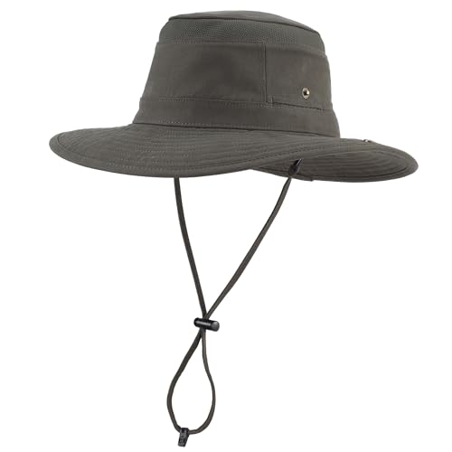 Image of Home Prefer UPF 50+ Wide Brim Sun Hat Mesh Crown Foldable Cotton Bucket Cowboy Hat for Men Safari Golf Fishing Beach Garden