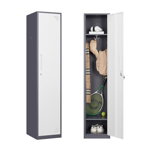 Sightlife Gabinete de Almacenamiento de Metal de Acero con Puertas con Cerradura, Armario de Almacenamiento de Oficina con 2 estantes Ajustables y Ganchos para el hogar, la Escuela (1 Puerta)