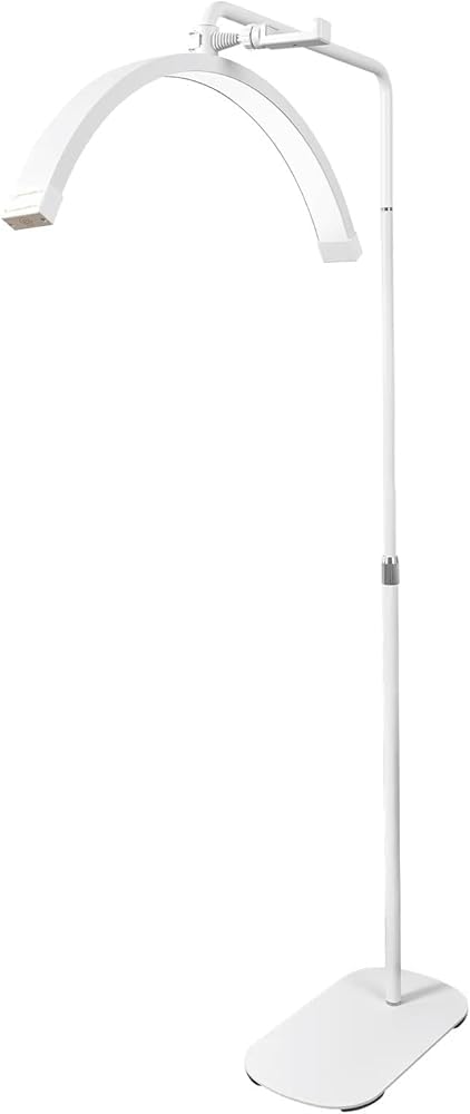 Professional LED Arch Floor Lamp with Remote & Button Control | Dimmable Half-Moon Design, Adjustable Brightness & Color Temperature | for Nail/Tattoo Studios & Salons(Color:White)