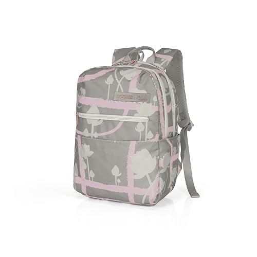 Image of American Tourister x Love Child by Masaba Printed Polyester Backpack for Women /Stylish Lightweight College & Travel Backpack /Spacious Compartments /Padded Shoulder Straps /Trendy Casual Bag- Grey