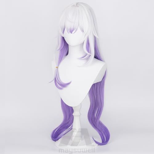 Image of Anime White Gradient Purple Wigs with Bangs Women Long Straight Wig Layered Haircut COS Game Black SwanWigs Halloween,Christmas,Comic con,Game Show,Party