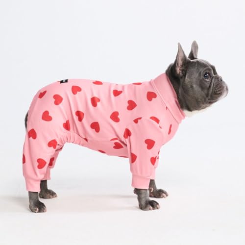 Image of Spark Paws Dog Pajama, Dog Recovery Suit Male, Onesie, Ultra-Soft and 4-Way Stretch, for Small Medium and Large Breeds - Pink Hearts - L