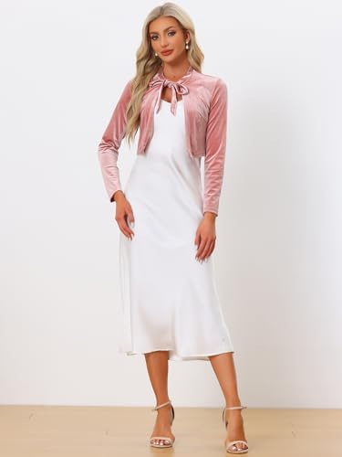 Image of Allegra K Velvet Crop Shrug for Women's Tie Front Long Sleeve Elegant Bolero Cardigan