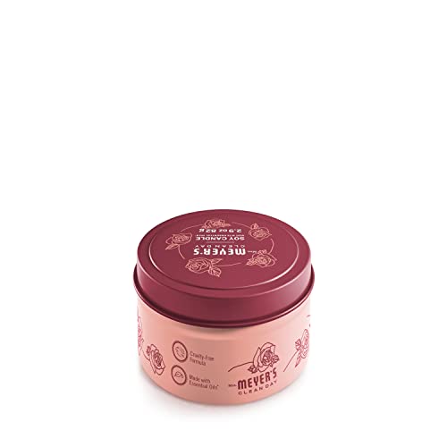MRS. MEYER'S CLEAN DAY Soy Tin Candle, 12 Hour Burn Time, Made with Soy Wax and Essential Oils, Rose, 2.9 oz