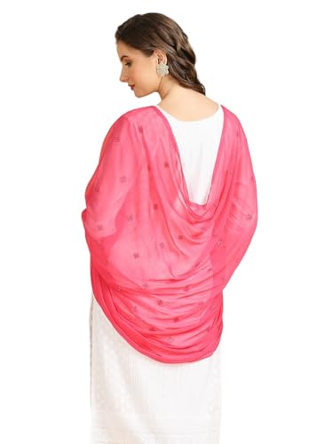 Image of DUPATTA BAZAAR Women's Embroidered Chiffon Dupatta with Delicate Sequins