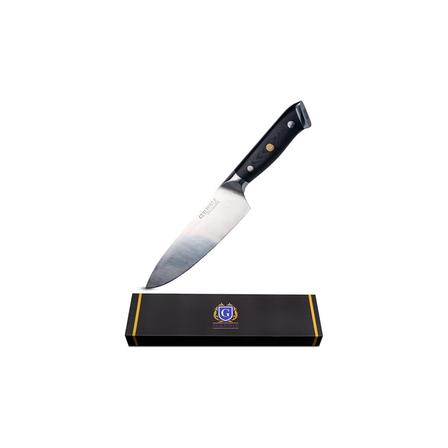 Guilfoyle-8-Inch-Chef-Knife-High-Carbon-Stainless-Steel-Chefs-Knife-Sharp-Kitchen-Knives-with-Precision-Ground-Edge-Fiberglass-Handle-Full-Tang-Butt-Cap-Professional-Knife-with-Gift-Box Guilfoyle 8 Inch Chef Knife - High Carbon Stainless Steel Chef's Knife - Sharp Kitchen Knives with Precision Ground Edge, Fiberglass Handle, Full Tang & Butt Cap - Professional Knife with Gift Box