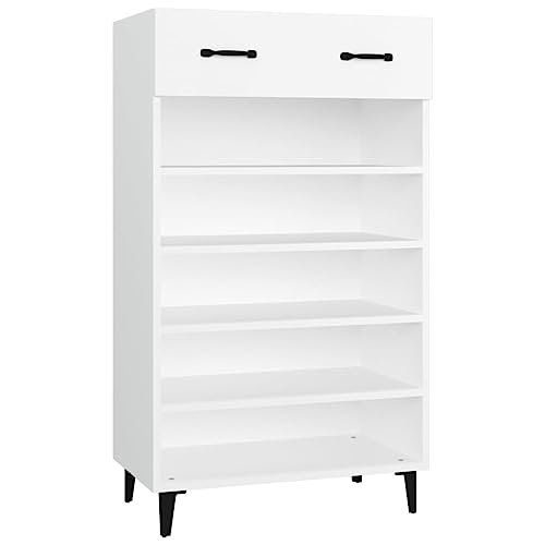 Zapatero blanco 60 x 35 x 105 cm de madera y hierro – Ahorra espacio y estable zapatero para armario o pasillo – Ideal para pequeños apartamentos y familias