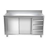 GGM Gastro | ASK146R3A | Edelstahl Arbeitsschrank Premium - 1400x600mm - mit 3 Schubladen rechts & Aufkantung