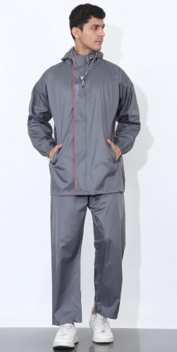 Image of Shasmi Men's Raincoat for Men Waterproof with Hood | Premium Polyester Rain Suit for Bike Riders | Leak Proof Full Body Rainwear Set with Pants | Heavy Duty Zipper (Rainy 290)