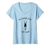 Mujer My Human Loves Ciudad del Cabo - Vacaciones para padres de gatos Camiseta Cuello V