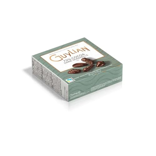 Image of Guylian Belgian Dark Chocolate Seashells, 6 Gourmet Hazelnut Praline Dark Chocolate (72%) Truffles by GuyLian, Dark Chocolate Candy Gift Box for Women and Men, 65g