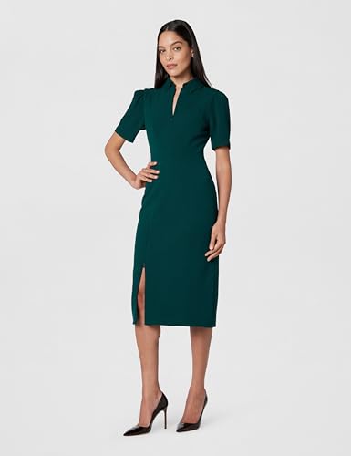 Image of Dress The Population Women's Gloria Collared Zip Neck Short Sleeve Bodycon Midi Dress