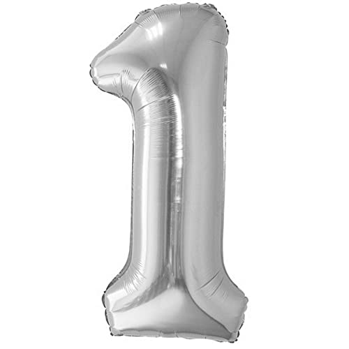 Luftballon 1. Geburtstag Zahl 1 Silber XXL Riesen Folienballon 100cm Geburtstagsdeko Ballon Zahl Deko zum Geburtstag. Fliegt mit Helium.