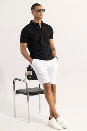 Image of SNITCH Men T-Shirts | Textured Self-Design Slim Fit Polo T-Shirt | 100% Polyester, Buttoned Closure, Half Sleeve, Casual Wear, Street Wear, College Wear