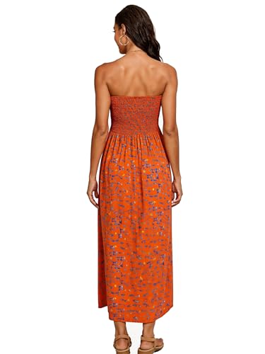 Image of Capuffy Women Strapless Boho Maxi Dress Sleeveless Tube A Line Summer Sundress with Pockets Flowy Swing Beach Dress 33