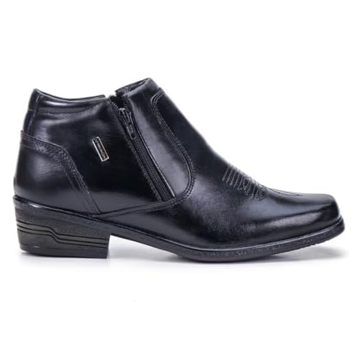 Bota Masculina Social De Couro Zíper Salto Bico Quadrado Country Sola Costurada Macio (42, Preto)