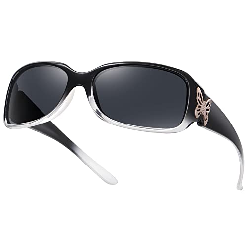HAOLOTA Women's Polarized Sunglasses - Fashionable Wraparound Butterfly Design with UV400 Protection A04 Gradient Black Frame/Grey Lens