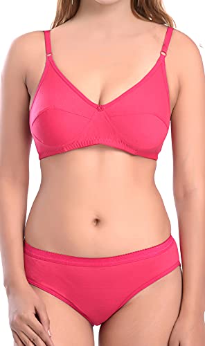 Image of PIBU-Net Bra Panty Set Lingerie Set Full Coverage Non-Padded Non-Wired Honeymoon Set(Pack of 2)(Color -Pink,Black) Model No:123