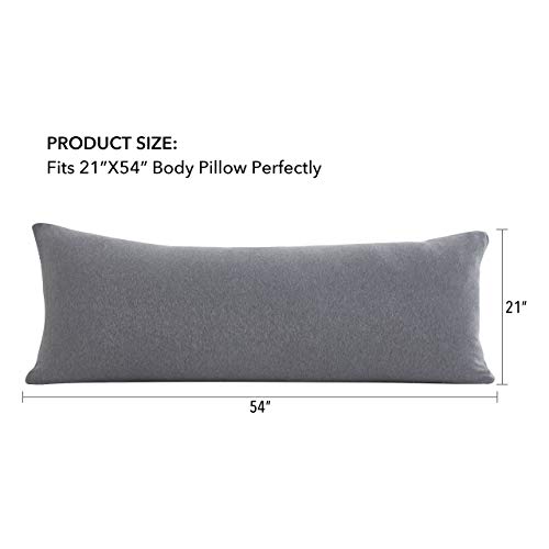 Oubonun 100% Jersey Cotton Body Pillow Cover With Zipper - Luxury Soft Removable Body Pillow Case - Long Fuzzy Body Pillow Cover - Knitted Cotton Pillowcase (Grey, 21"X54") #TOP5