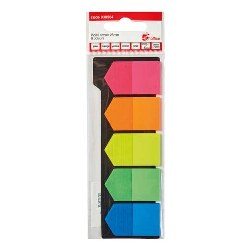 5 Star Office Index Arrow 5 Bright Colours 25x42mm 5 Packs of 25 Flags [125 Flags] + Free finchley Refill Pen (2)