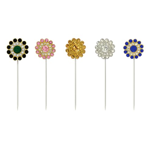 Image of Hijab Pins for Scarf Stylish - MeiSie Rhinestone Flower Brooches for Women | Head Scarf Pin, Hijab Accessories, Safety Cloth Pin, Sari /Dupatta Pin, Fashion Jewellery
