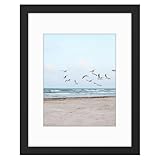 Frametory, 11x14 Black Picture Frames - Made to Display Pictures 8x10 with Mat or 11x14 Without Mat - Wide Molding - Pre-Installed Wall Mounting Hardware