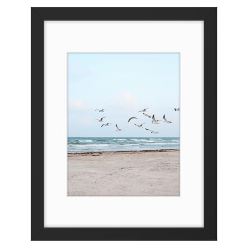 Frametory, 11x14 Frames Display 8x10 Picture with Mat or 11x14 Photo Without Mat, Shatter-Resistant Glass, Pre-Installed Wall Mounting Hardware - Black