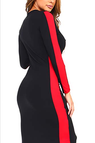 Image of ICONOFLASH Women's 3 /4 Sleeves Midi Bodycon Dress Crew Neck Fitted Dresses with Plus Size Options