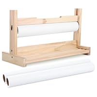 LOLYSIC Drawing Paper Roll Dispenser with 2 Rolls White Paper Roll (70gsm, 36cm x 5M per Roll), Wooden Art Easel Paper Roll Holder Kit for Kids Adults Beginner Painting Sketching Doodle