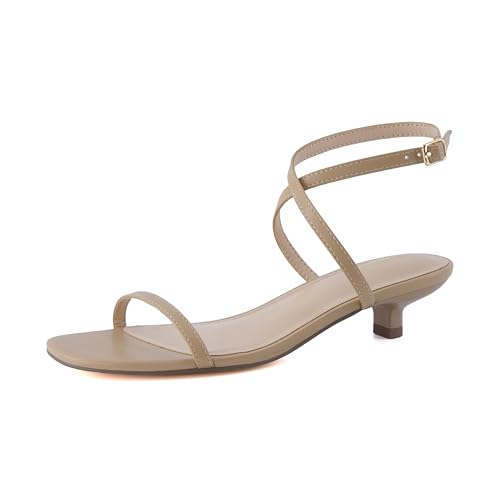CUSHIONAIRE Sonata Women’s Ankle Wrap One Band Kitten Heel Sandal – Strappy Faux Leather Dress Shoe with Adjustable Buckle