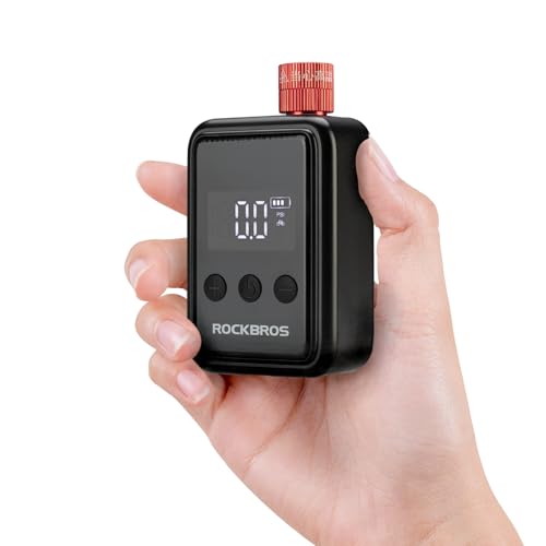 ROCKBROS Tiny Emergency Bike Pump HW-140 with Gauge Max 150 PSI Electric Mini Pump with Protective Silicone Cover Fully Charged Inflate 1x 700 * 25C Tire Hose for Bike MTB Balls