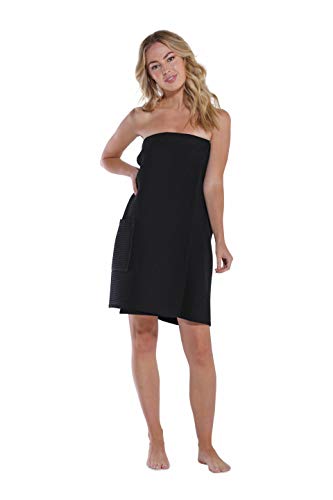 Turquaz Linen Lightweight Knee Length Spa/Bath Waffle Body Wrap with Adjustable Touch Fastener