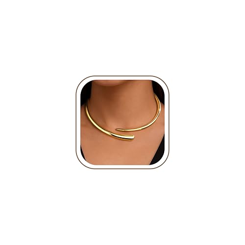 GoldGifts Statement Chunky Gold Collar Necklace 14K Gold Plated Teardrop Cuff Choker with Open Cuff Design Non Tarnish Waterproof Bangle Fashionable Thick Wrap Jewelry Gifts for Women