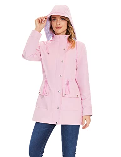 BBX Lephsnt Pink Hooded Rain Jacket for Women - Lightweight Waterproof Windbreaker Trench Coat, Medium - Image 4
