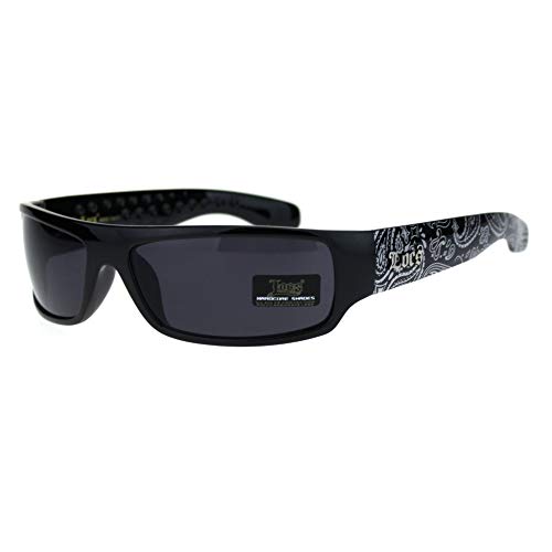 Photo de Locs Mad Dog Hardcore Gangster Cholo Lunettes de soleil rectangulaires étroites, Bandana noir, taille unique