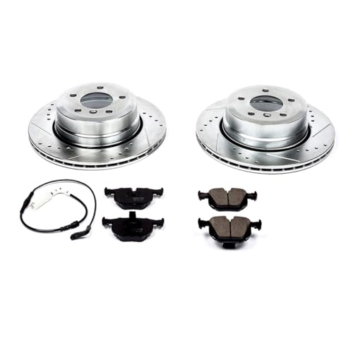 Image of PowerStop Rear Brake Kit for BMW 525xi 2006-07 |528i 2010 |528i xDrive 2009-10 |528xi 2008 |530xi 2006-07 - Drilled and Slotted Disc Rotors with Carbon-Fiber Ceramic Brake Pads Replacement, K5491