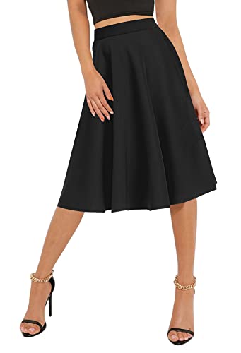 Urban CoCo Women's Basic Elastic Waist A-line Solid Flared Midi Skirt2