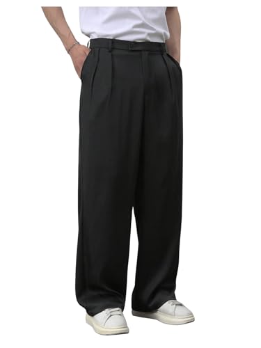 SHENHE Men's Straight Leg Pleat Front Dress Pants Scrubs Business Casual Suit Pants Trousers