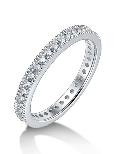 Moissanite Wedding Band for Women Full Eternity Ring Channel Set Milgrain Stackable Engagement Ring D Color VVS1 925 Sterling Silver Anniversary Band Size 4-11