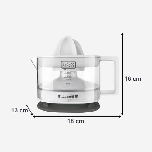 BLACK+DECKER Wyciskarka do cytrusów, BXCJ25E, 350 ml, 25 W, regulowany filtr miąższu, rotacja w dwóch kierunkach, zwijanie kabla, nie zawiera BPA