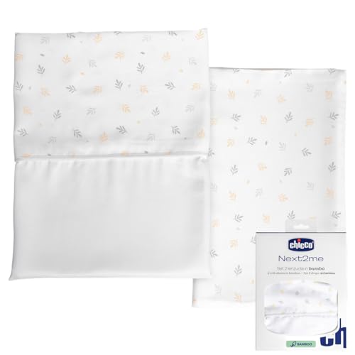 Chicco Set di Lenzuola in Fibra di Bambù, 1 Lenzuolo Superiore e 1 Lenzuolo con Angoli, Compatibili con Materassi 50x83 cm, Fantasia con Foglioline, Realizzate in Fibra di Bambù