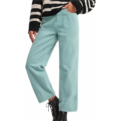 Générique Women's Straight Wide Leg Jeans High Waist Loose Korean Style Retro Boyfriend Trousers Streetwear Jeans Baggy Trousers Leisure Style Trendy Jeans Comfortable Fashion Jeans, mint green, XL